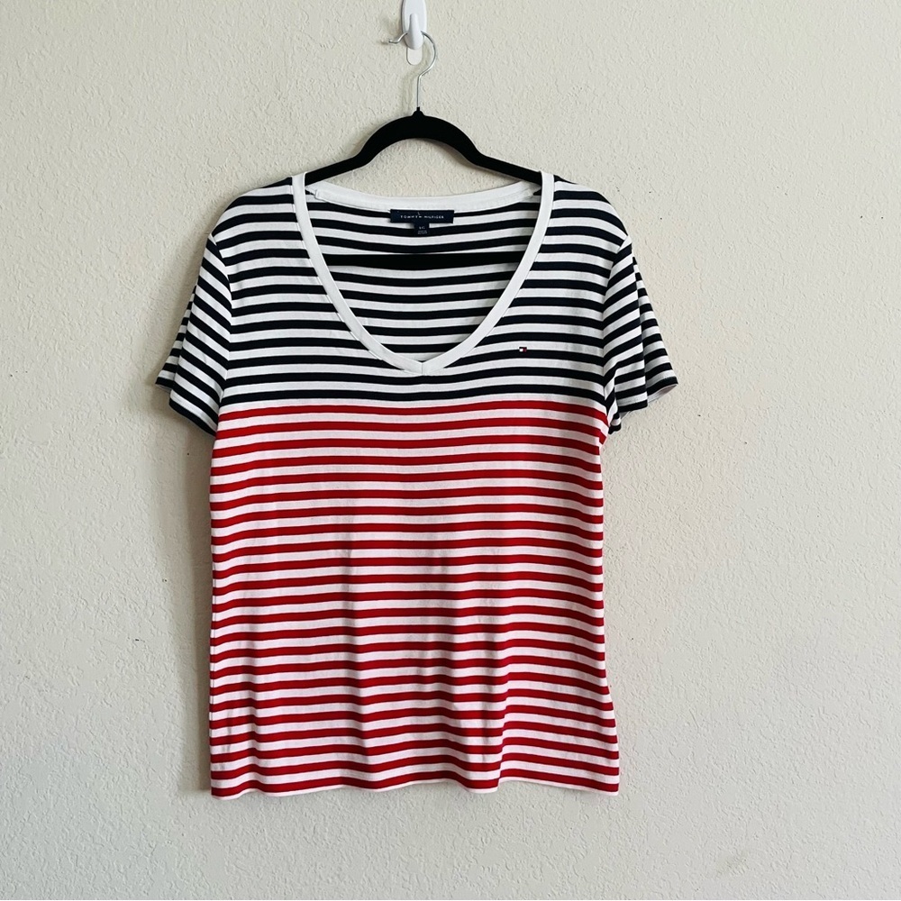 Tommy Hilfiger Women's Striped Top Blue,White,and Red large fourth of July